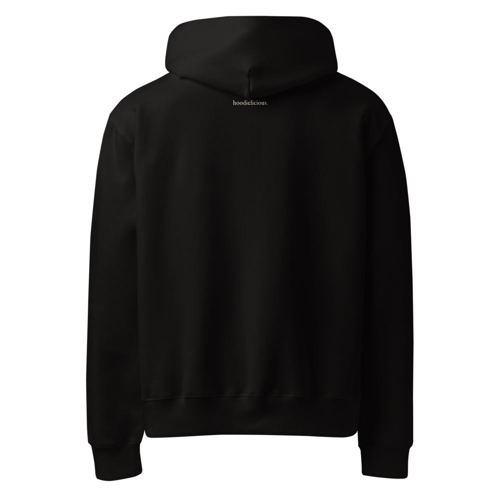 Bee Hoodie Front, Rückseite mit kleinem Logo im Nacken